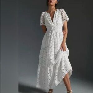 Anthropologie White Eyelet Maxi Dress Size Large